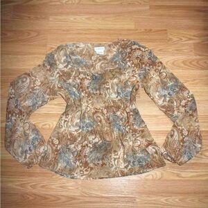 Tan and Blue Paisley Blouse